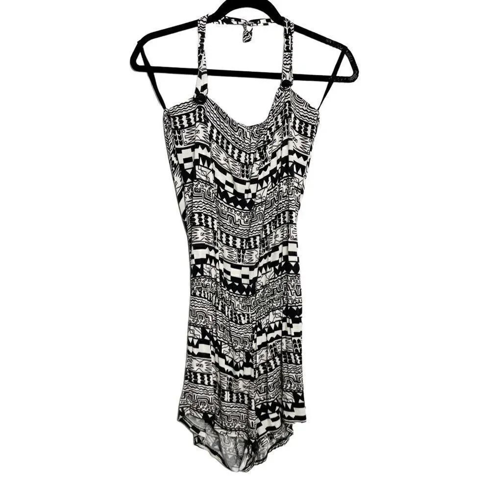 Jump Patterned Halter Romper Black and White Small